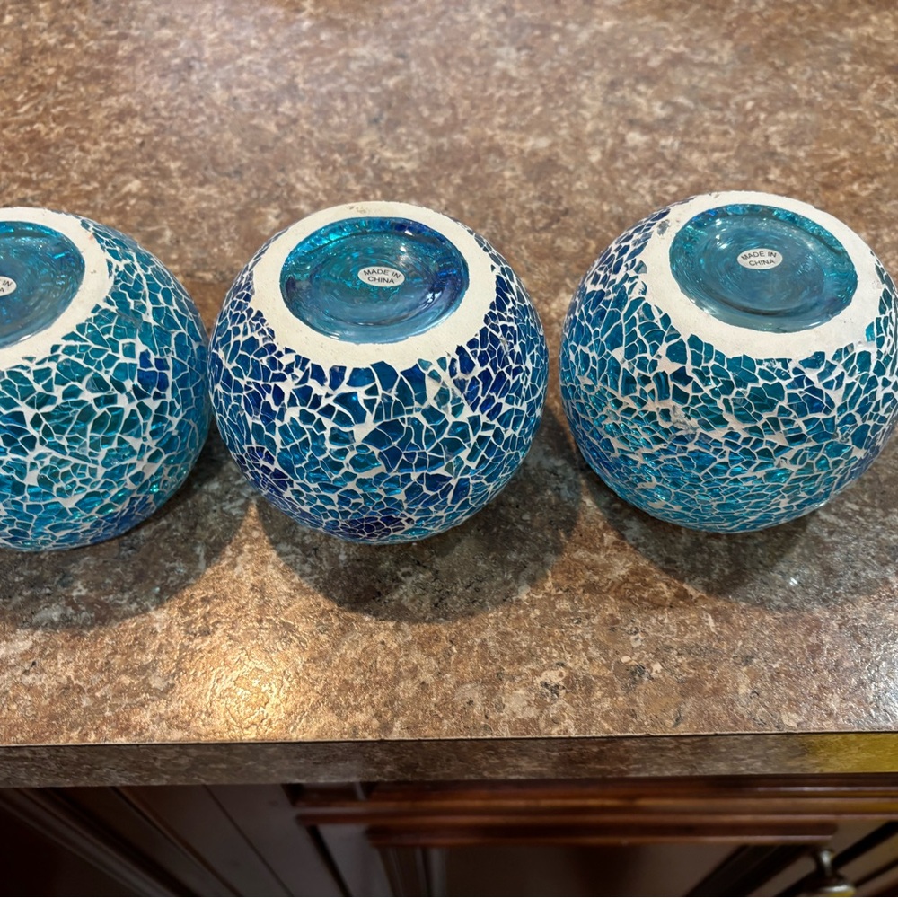 Blue Mosaic Glass Candle Holders - Picture 5 of 5
